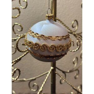 West Germany Koestel Christmas Ornament White And Gold Trimmings